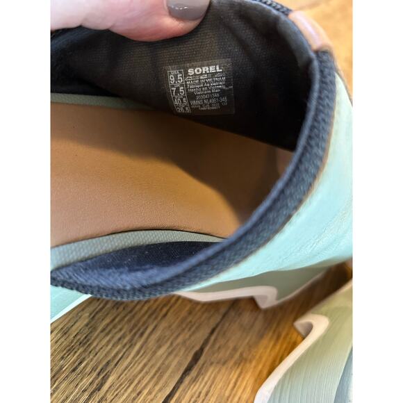 Sorel Kinetic Impact Slip On Sandal Slide Green Leather Sz 9.5 Wedge - Picture 6 of 9